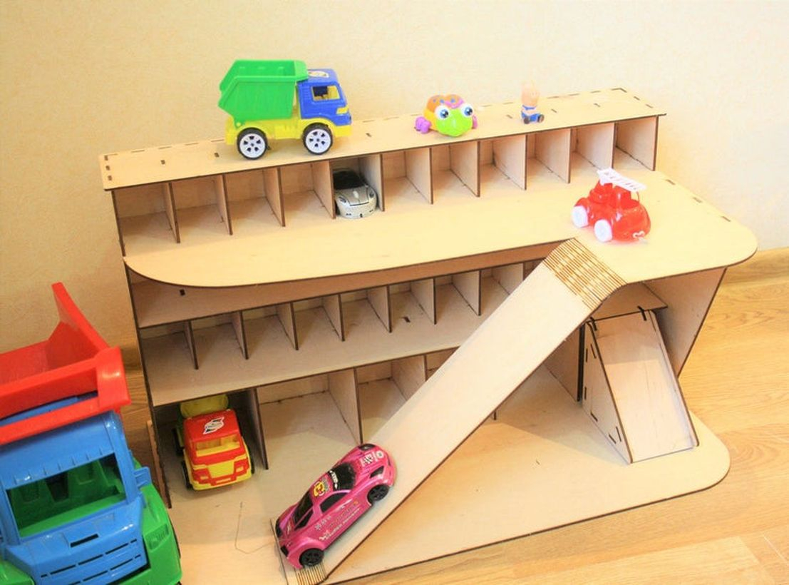 Unique storage for toy car garage to save space