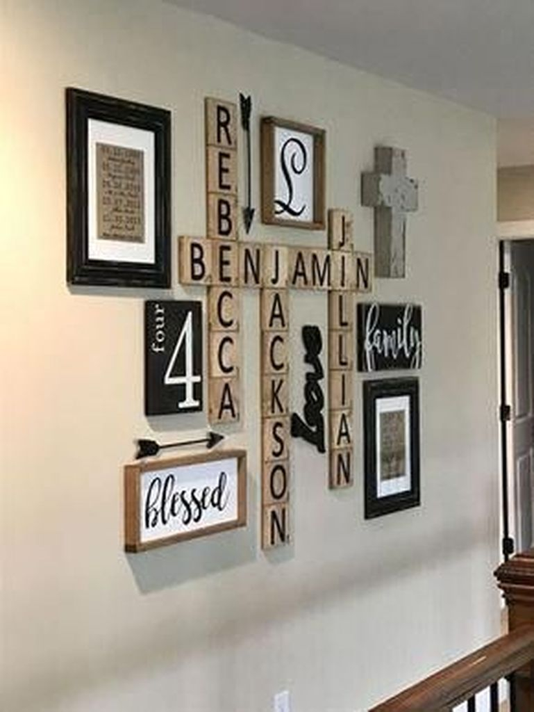 Wall gallery combined with wooden cross word
