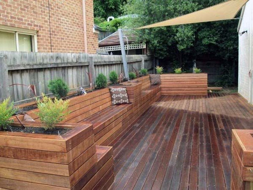 Wooden bench combined with wooden floor
