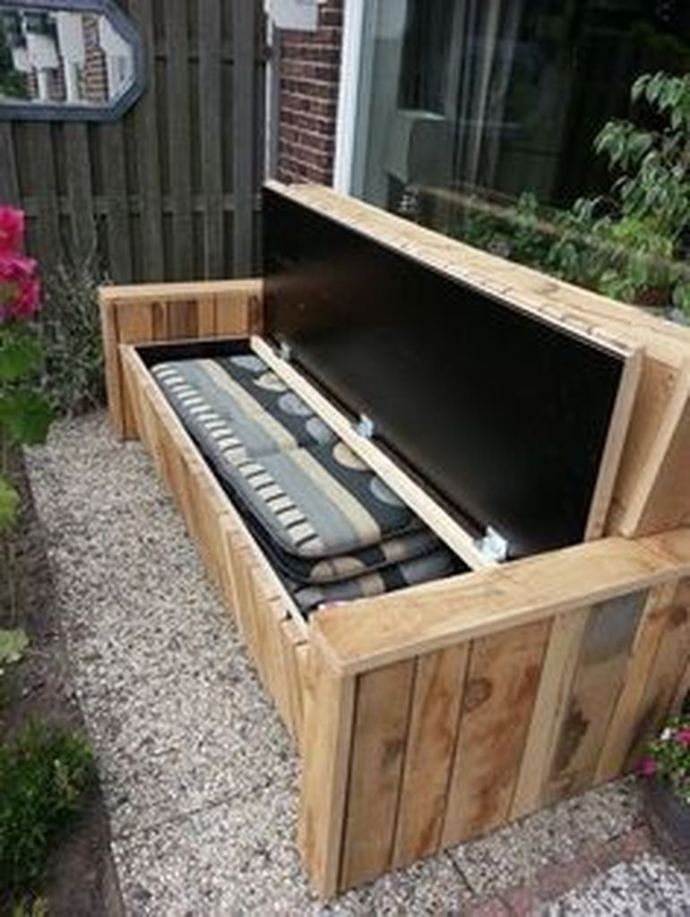 Wooden bench with storage