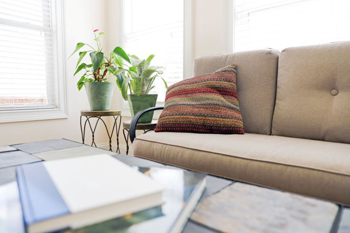 An interesting round table to put greenery for your living room