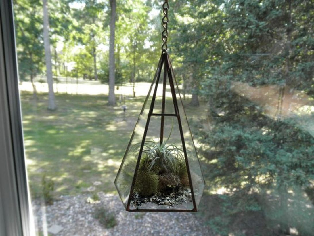 Awesome terrarium designs with geometric terrariums are hung using chains for your porch