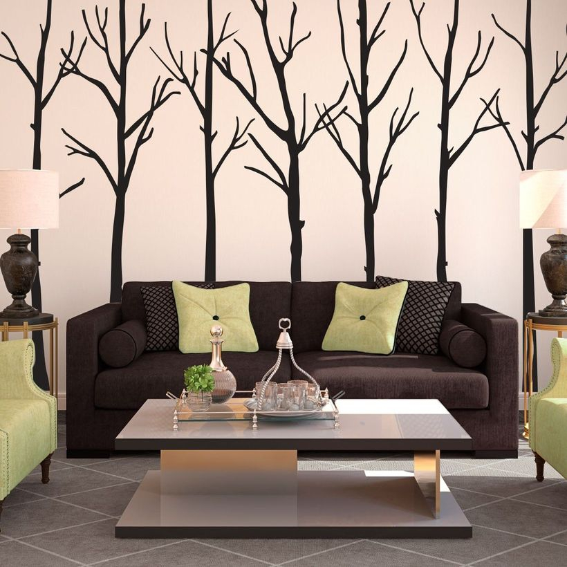 Awesome wall painting for living room with the tree painting project to create matching colors