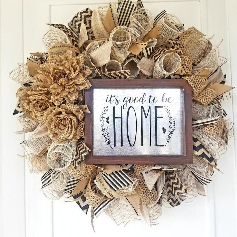 Beautiful home wreath with mesh and ribbon to create charming look for your door or home decor