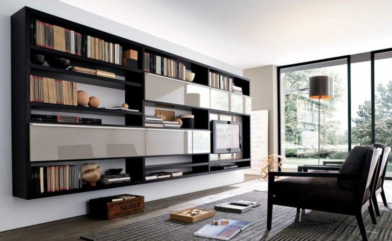 Black bookshelves decoration