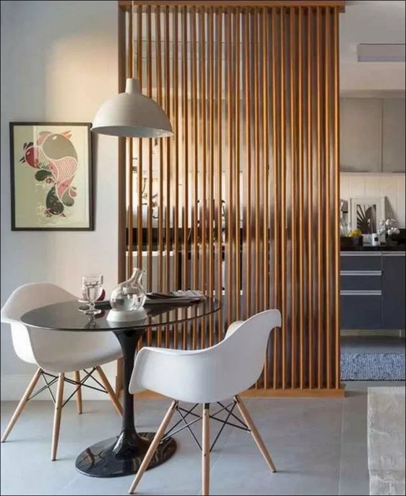 Brown wooden room divider
