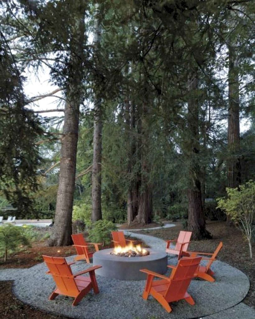 Concrete fire pit in backyard