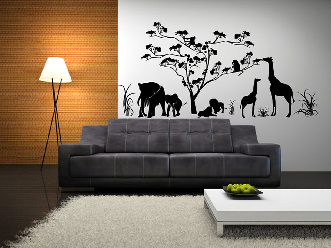 Elegant living room wall painting with theme with a black and white painting of an animal