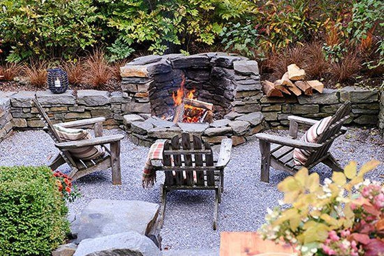 Fire pit with natural stone