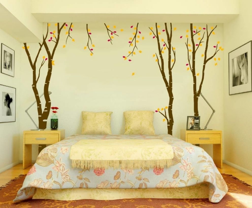 Fresh wall painting ideas for bedroom with autumn tree on different background for your inspire