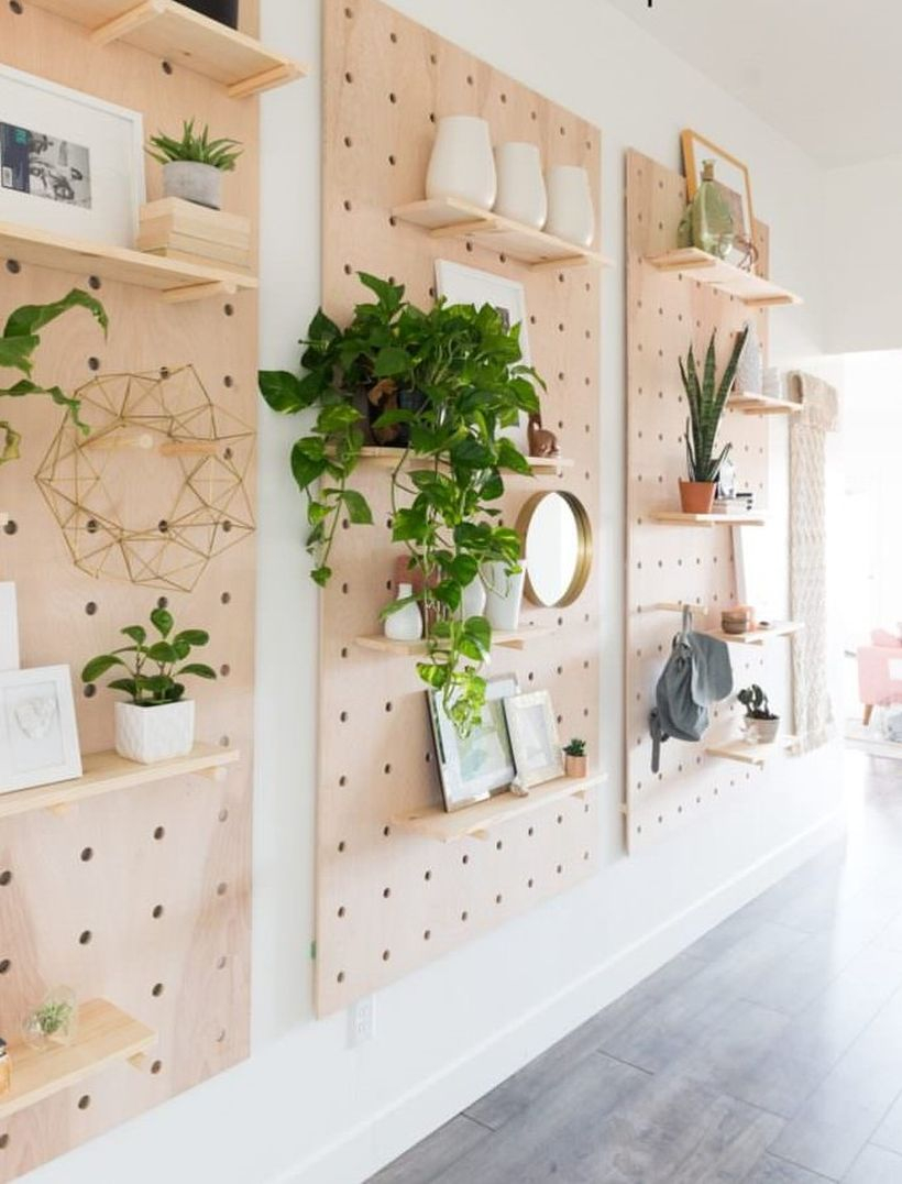 Gorgeous pegboard organization rack to put some ornament home and house plant in your living room