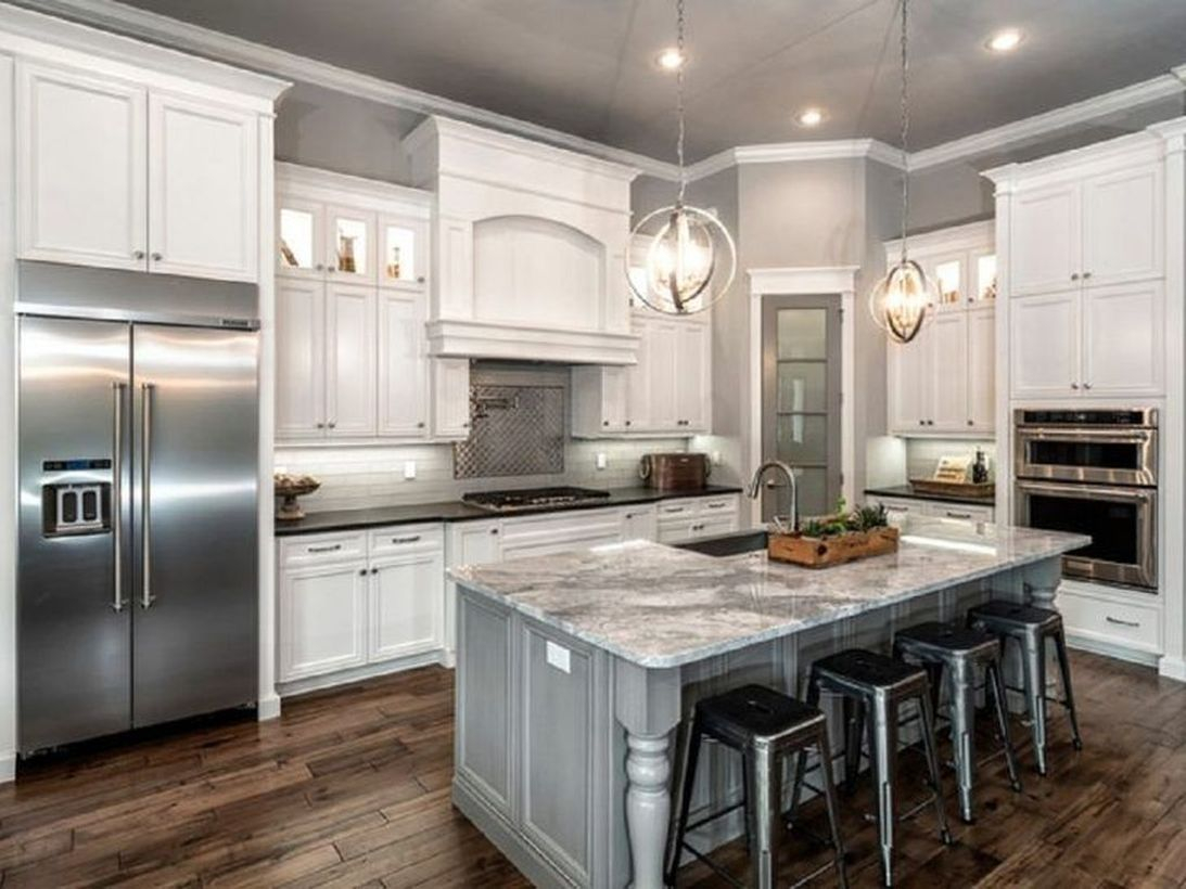 Gray marble pattern countertop with silver sink