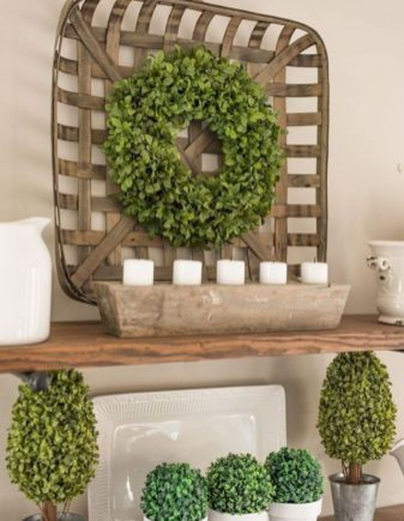 Greenery on wooden basket