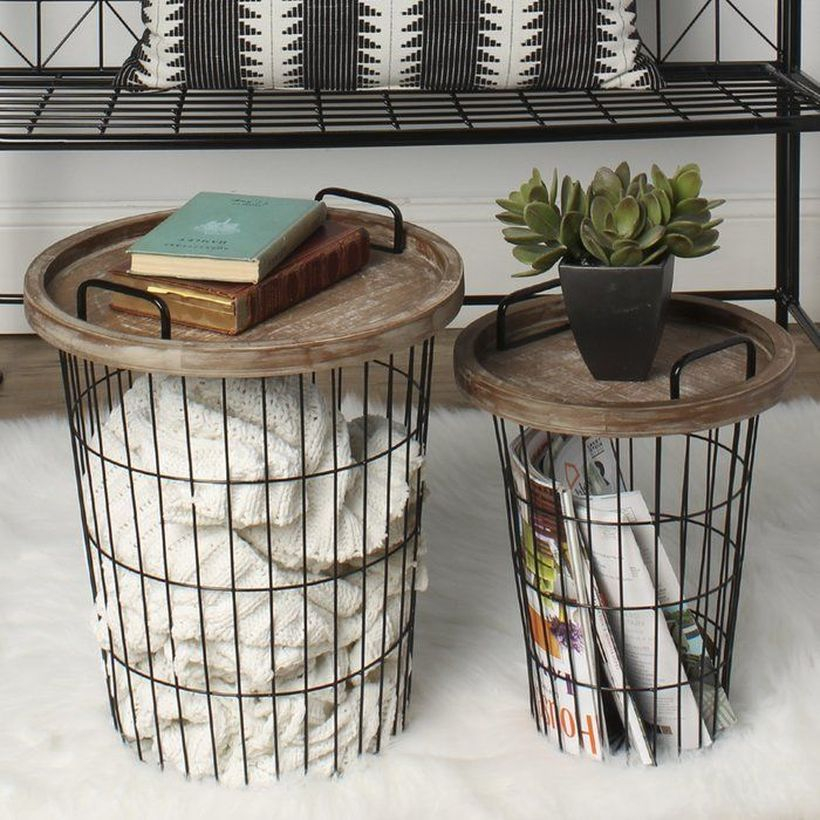 Iron basket with wooden cover