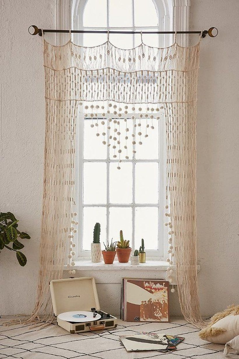 Long white patern curtain