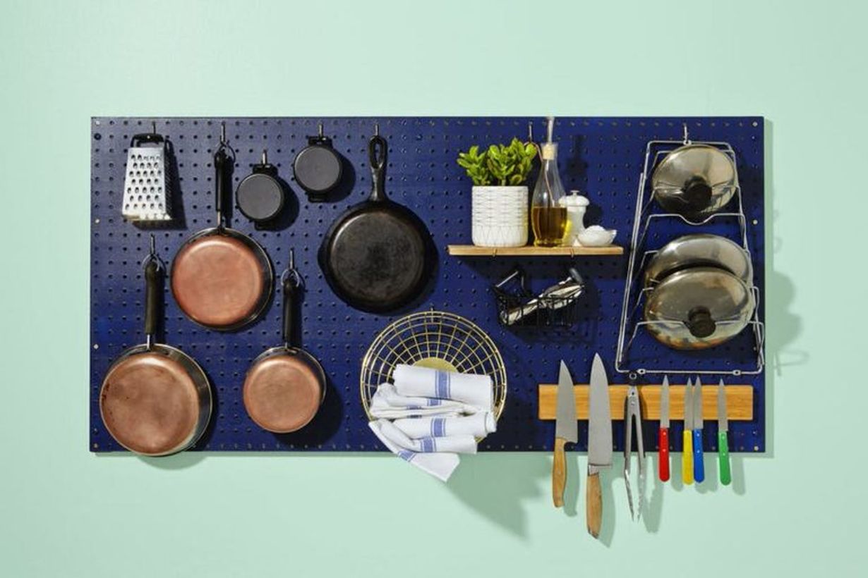 Modern diy pegboard with kitchen pegboard organization rack to hang kitchen equipment