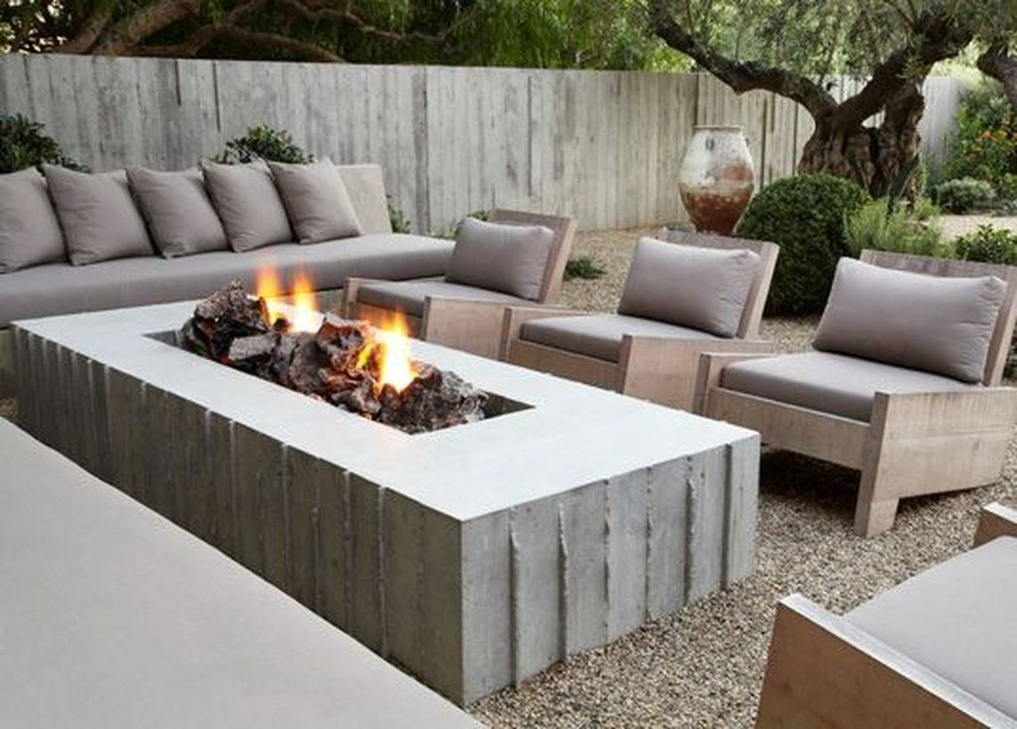 Modern long table fire pit