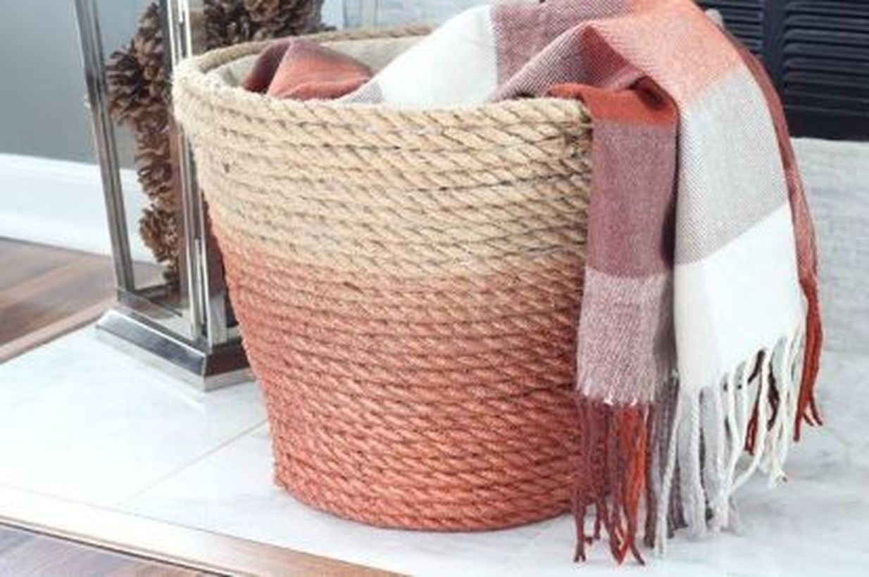 Rattan basket and plaid scarf