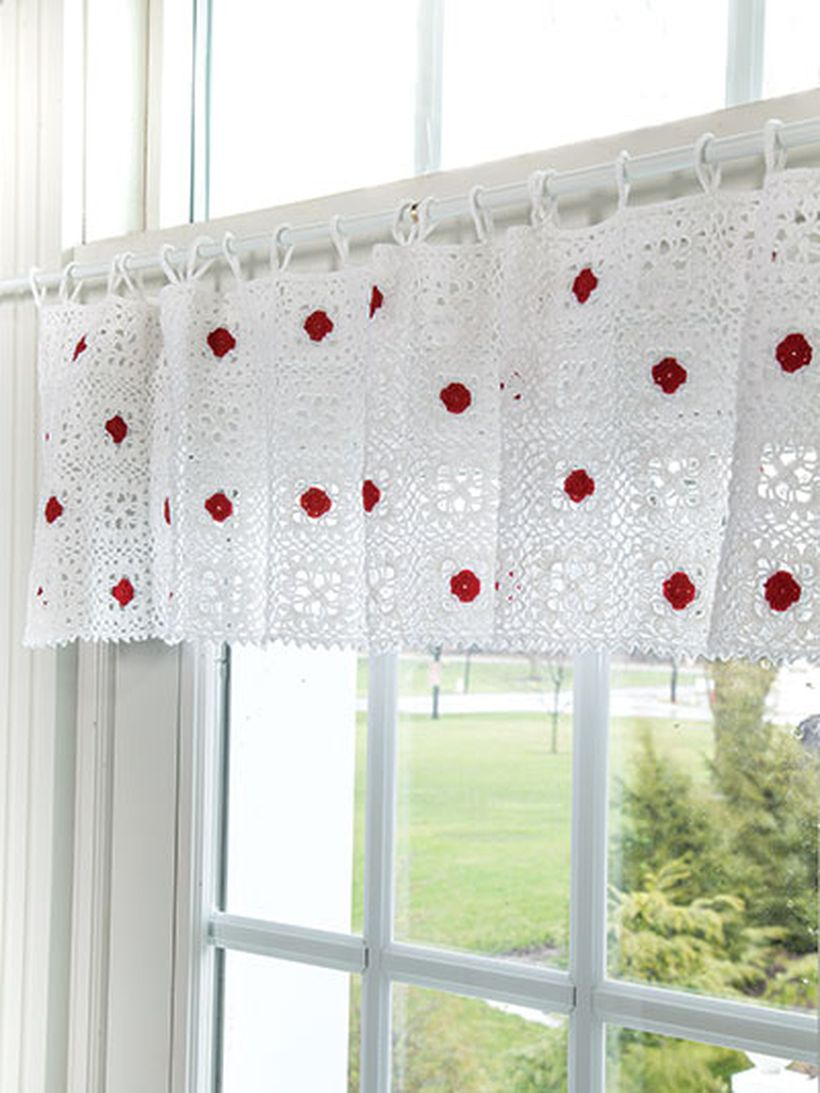 Red motife in white color curtain