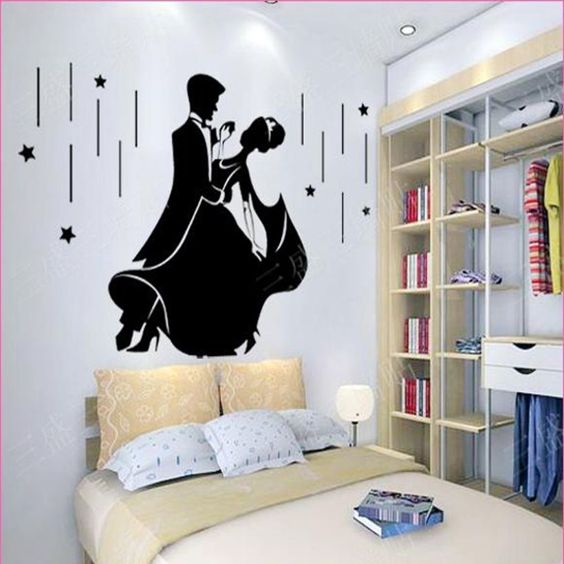 Romantic bedroom design with creative wall painting couple on the dance floor for your inspire