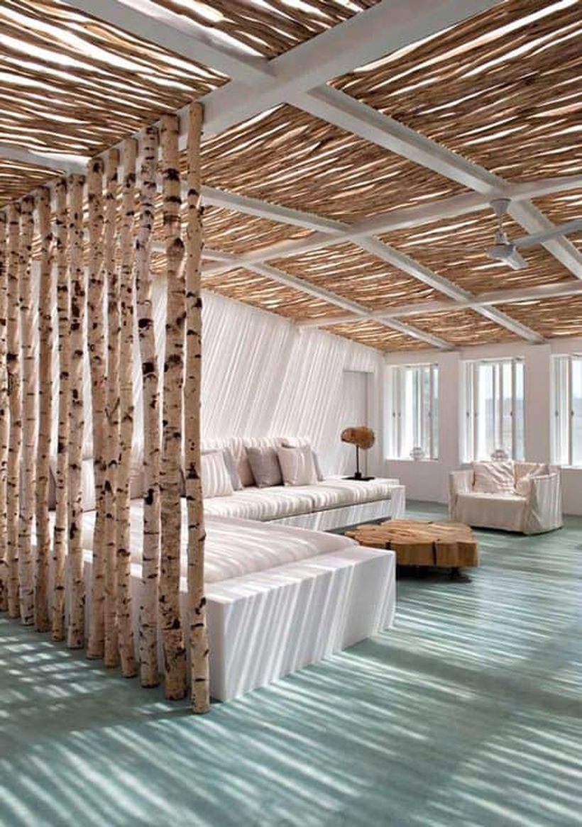 Room divider from tree trunk