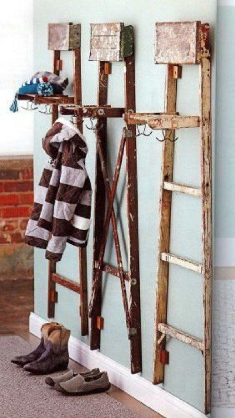 Rustic wooden ladder cloth hook
