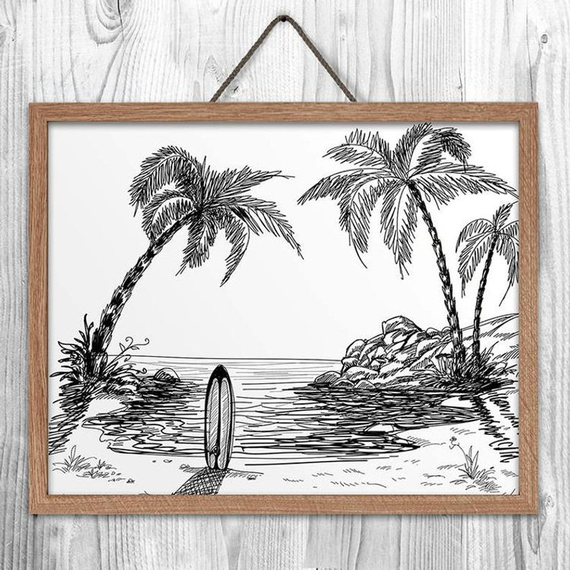 Simple cheap art work with paintings resembling a beach view for your space