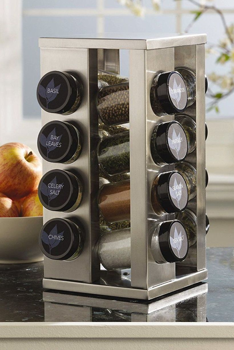 Simple square stainless rack some hool to store the spice rack
