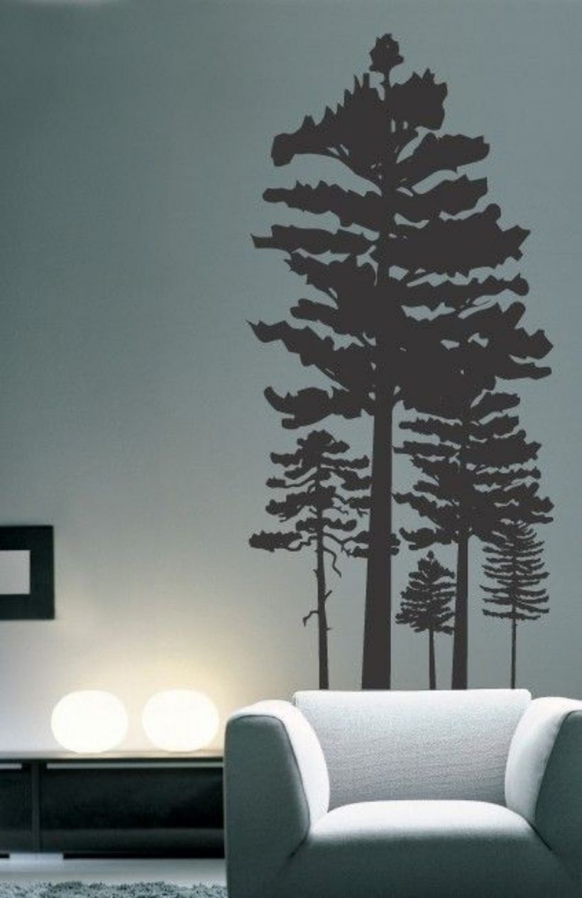 Simple wall painting pine tree themes for your living room to look beautifull