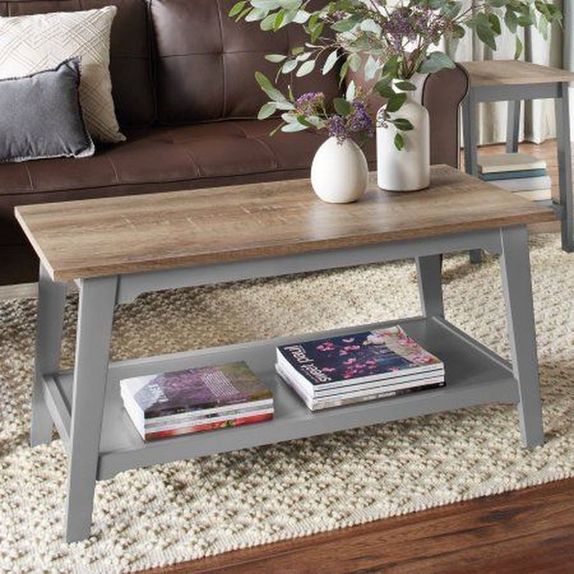 Simple wooden coffee table to store book underneath