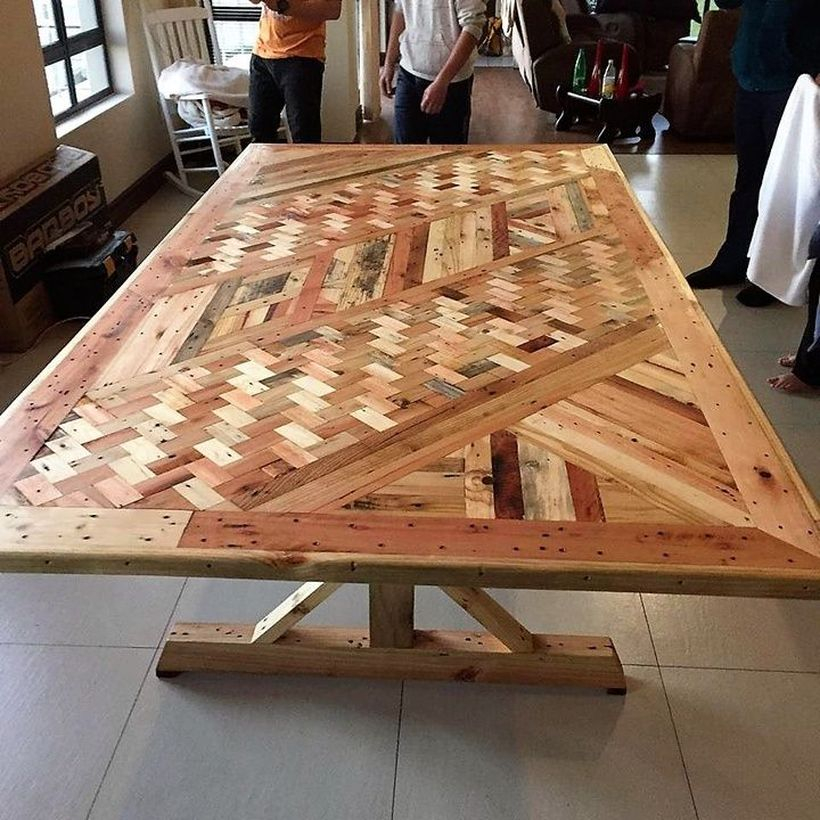 Unique wooden table with woven theme