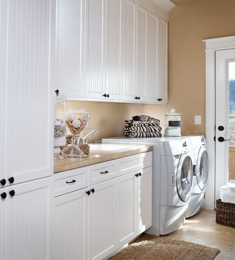 Washing machine and white cabinet storage design