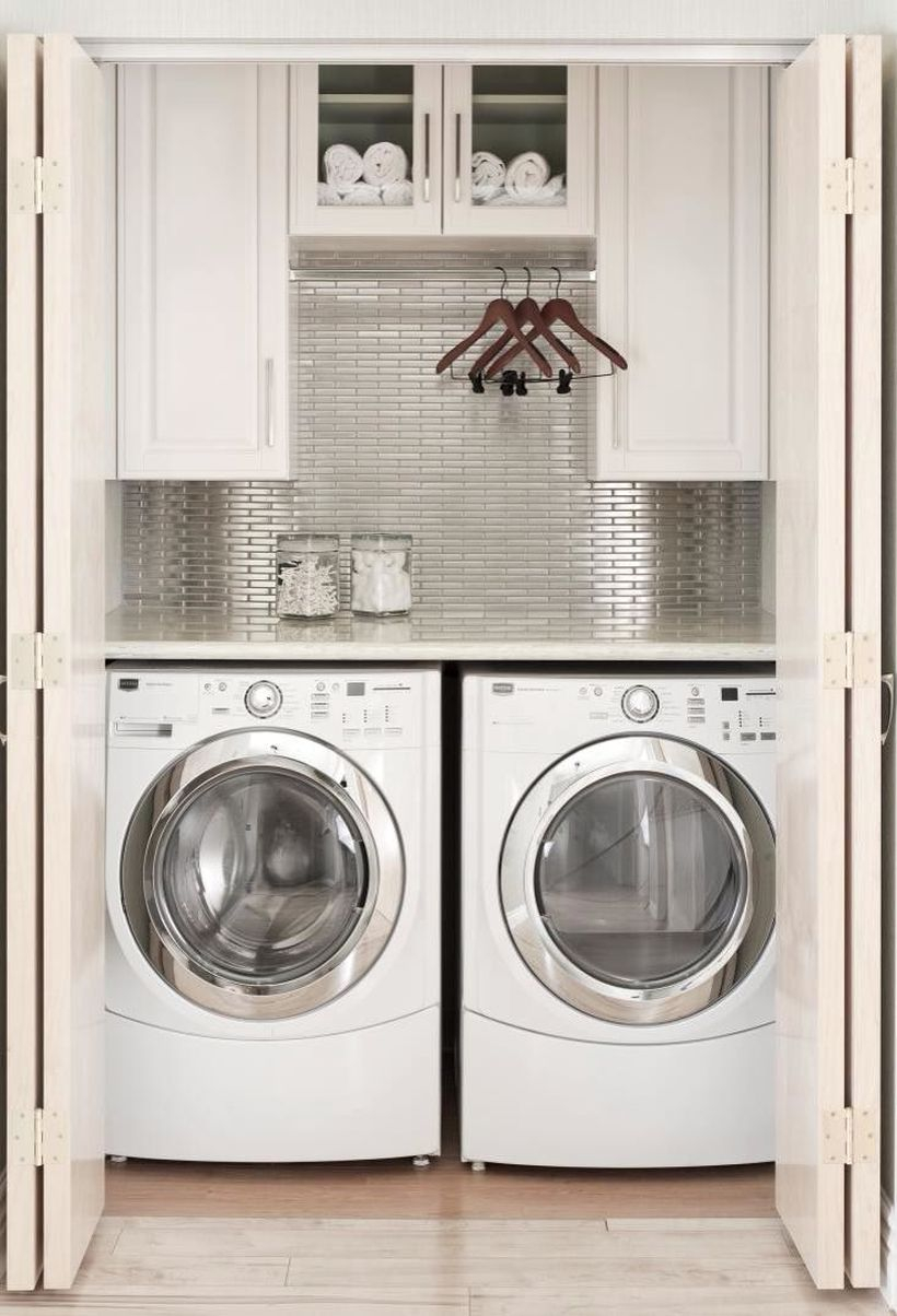 Washing machine and white cabinet storage