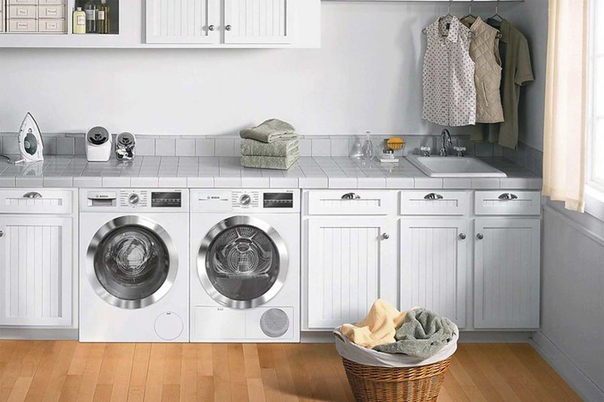 Washing machine with basket rattan storage and white storage