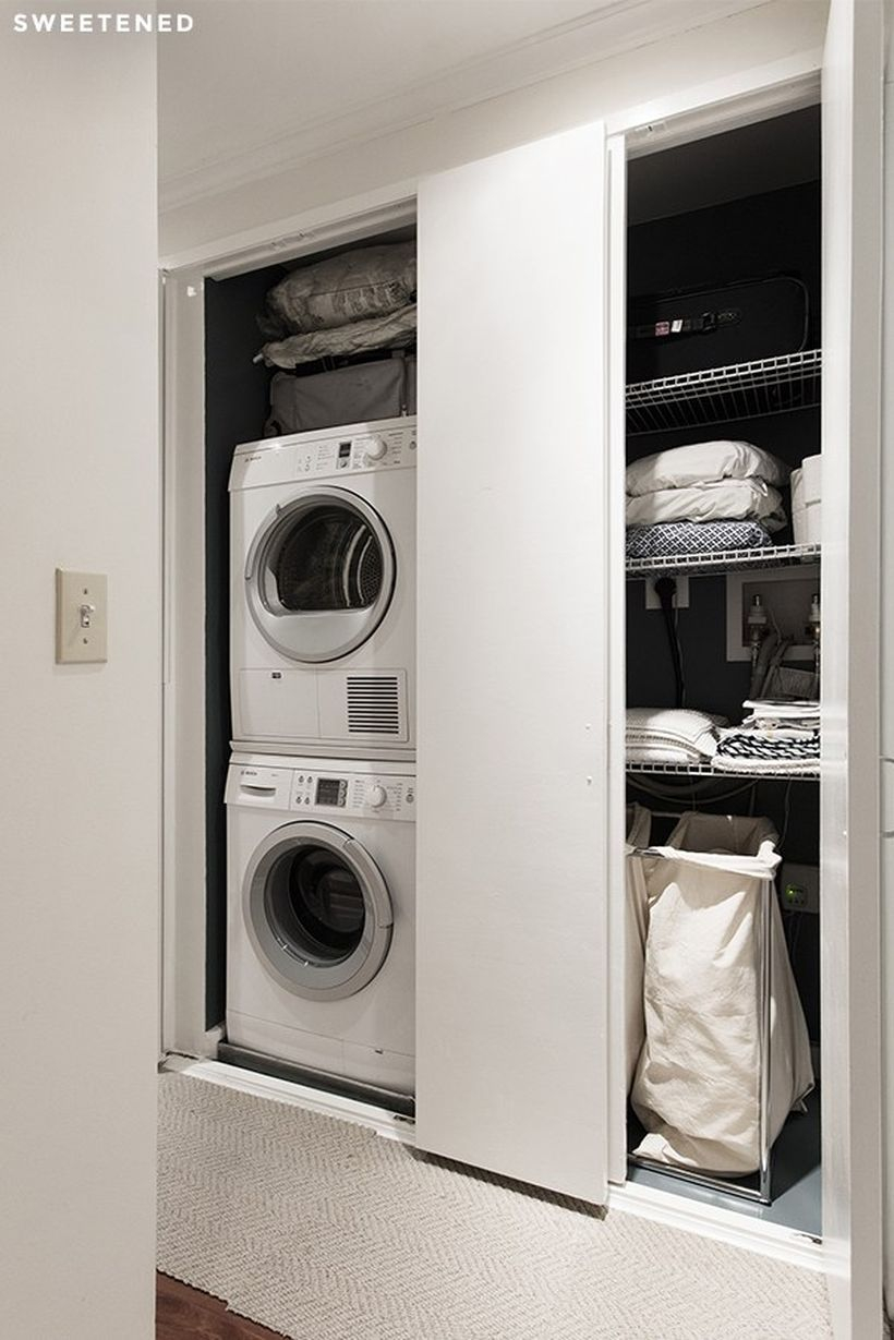 Washing machine with white fabric storage and white iron storage