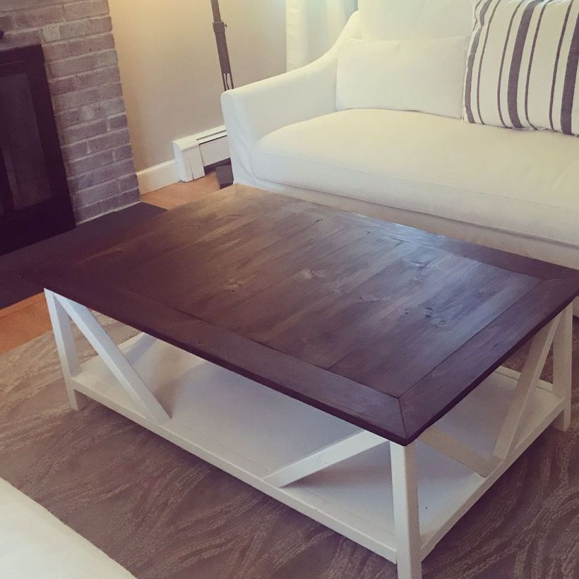 White and brown wooden coffee table