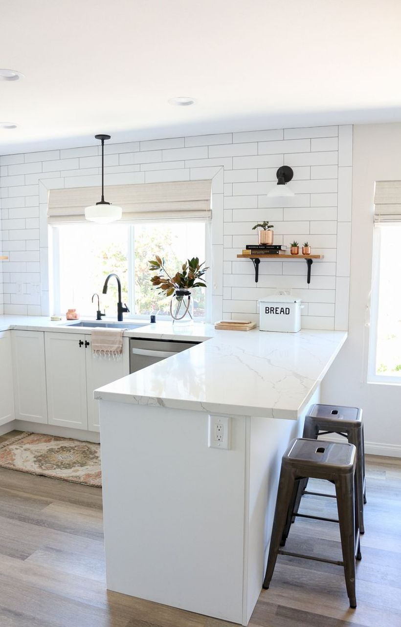 White countertop design with small black chair