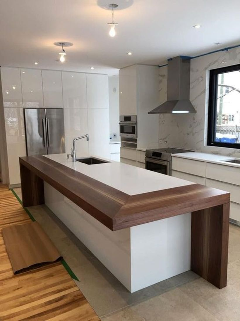 White marble and wooden countertop design