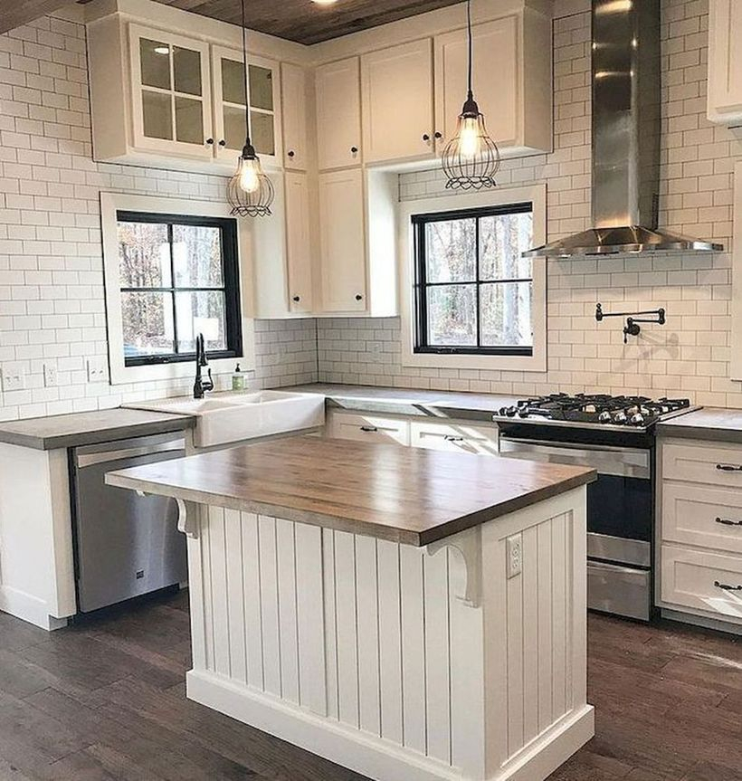 Wooden countertop design on white wooden cabinet