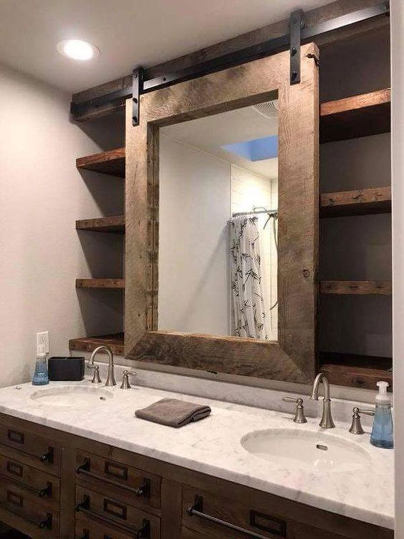 Wooden frame sliding mirror