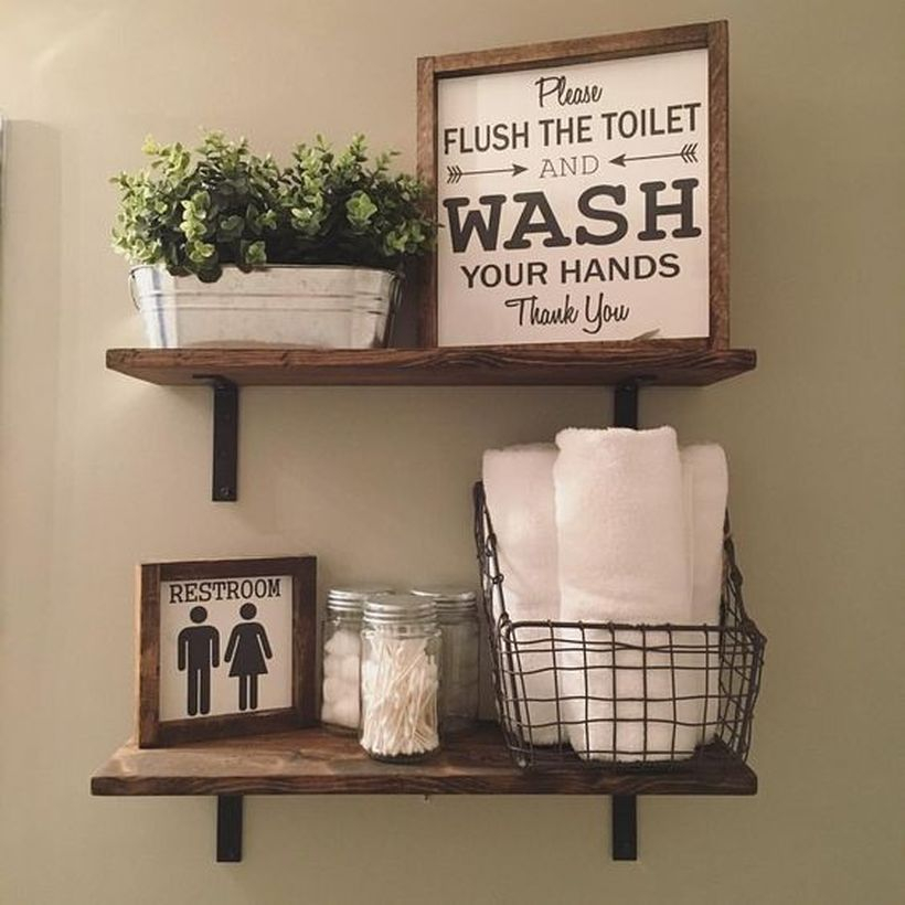 Wooden hanging rack to store bathroom ornament