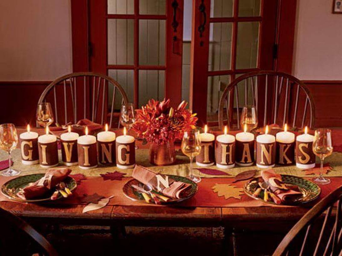 Alphabet-candles-arranged-as-giving-thanks-for-dining-table.-