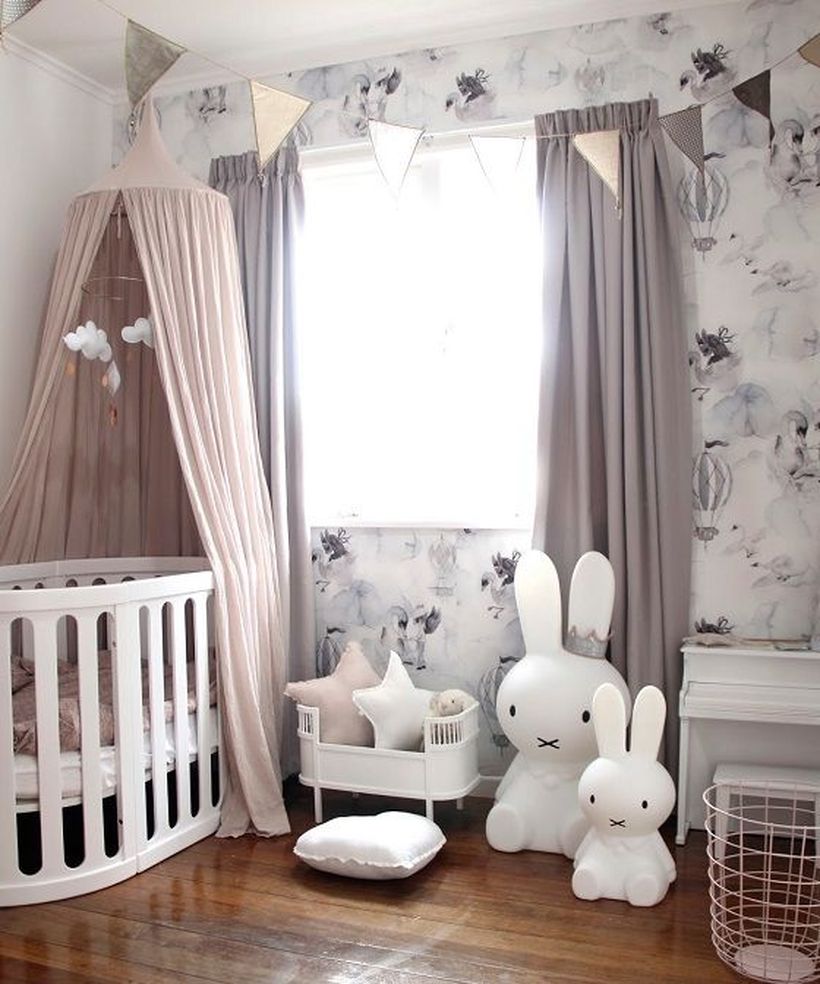 Baby-girls-nursery-room-with-rabbit-girl-bedroom-unique-pattern-wallpapper