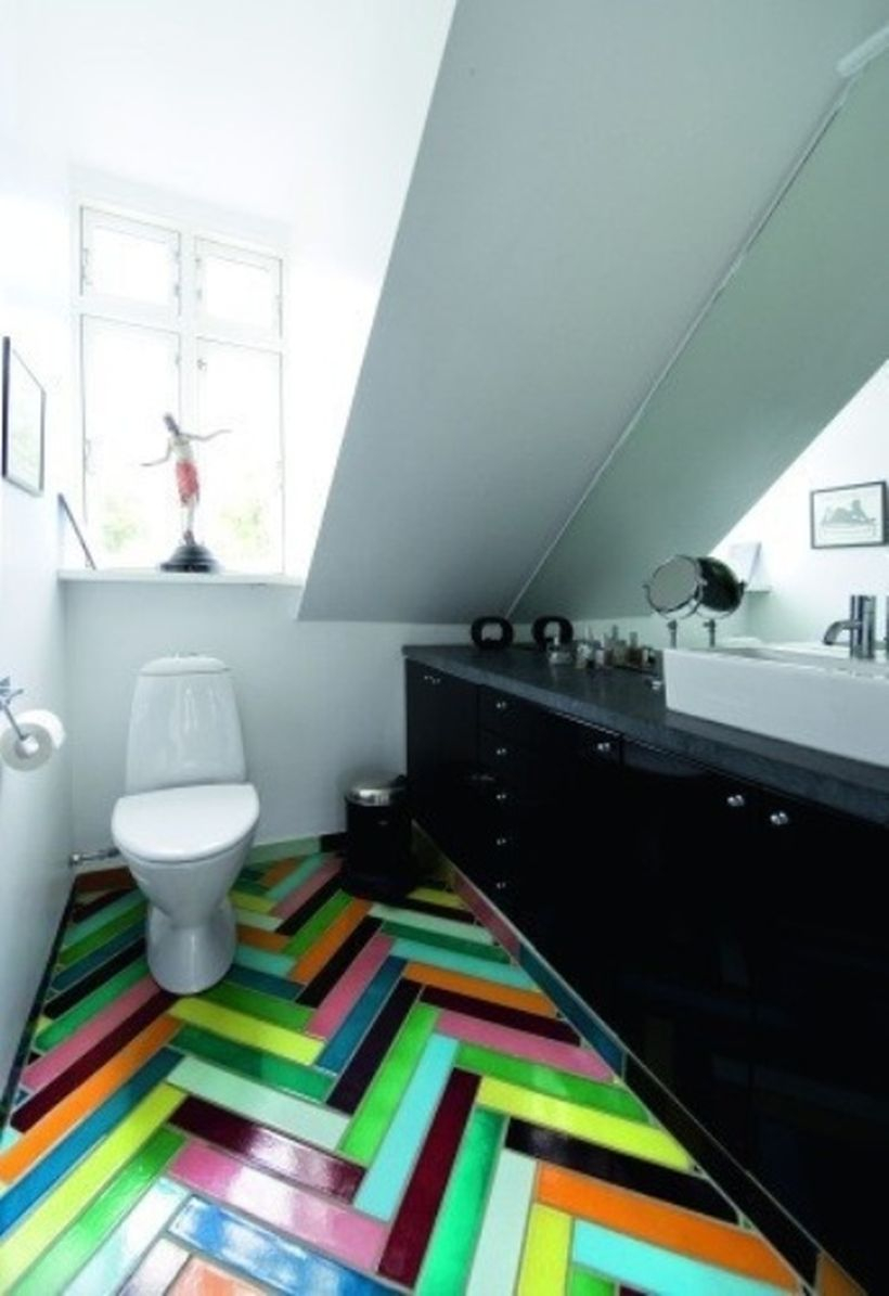 Best bedroom with striped colorful tile, black cabinet, and white closet to look good