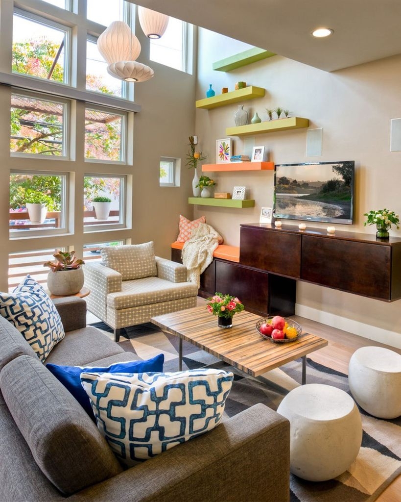 Colorful shelf for living room