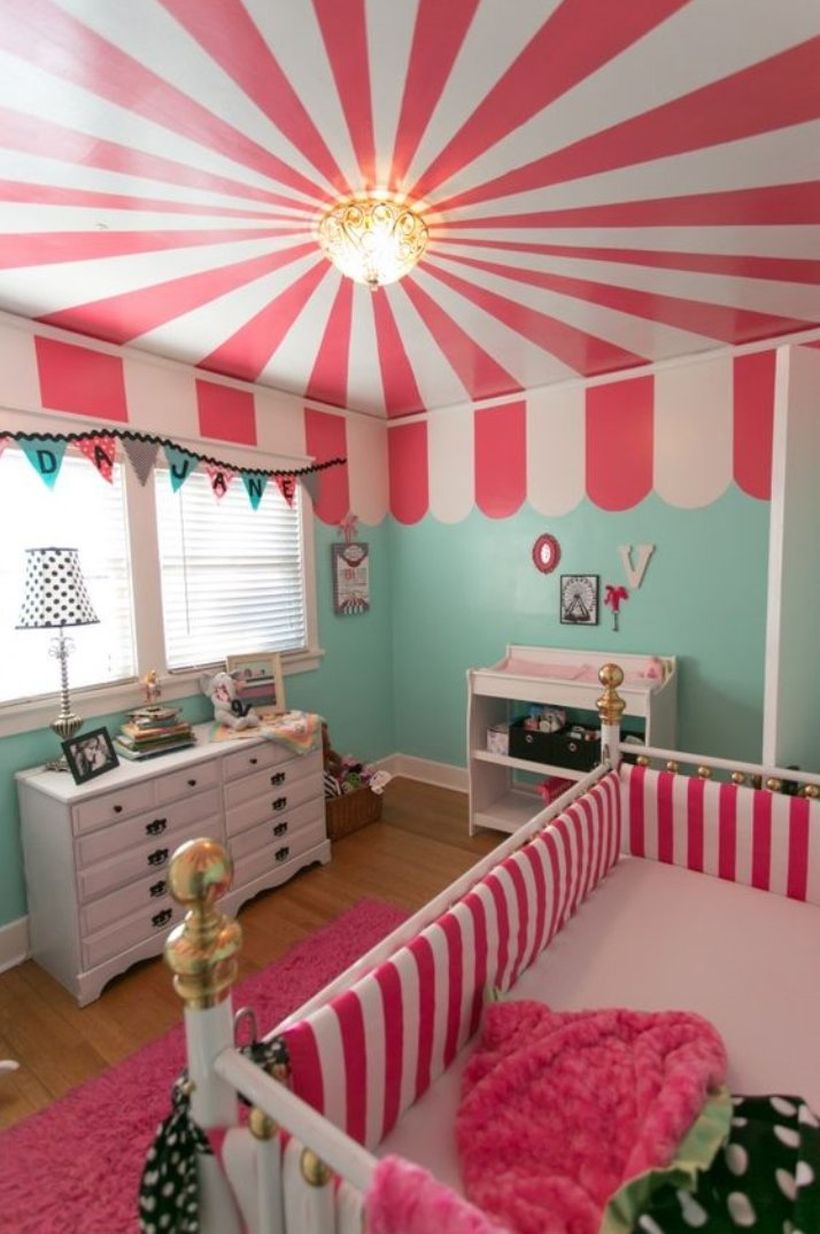 Cute-baby-girls-nursery-room-with-stripped-concepts-white-and-pink-by-applying-it-to-your-babys-bed-and-the-ceiling-you-must-try