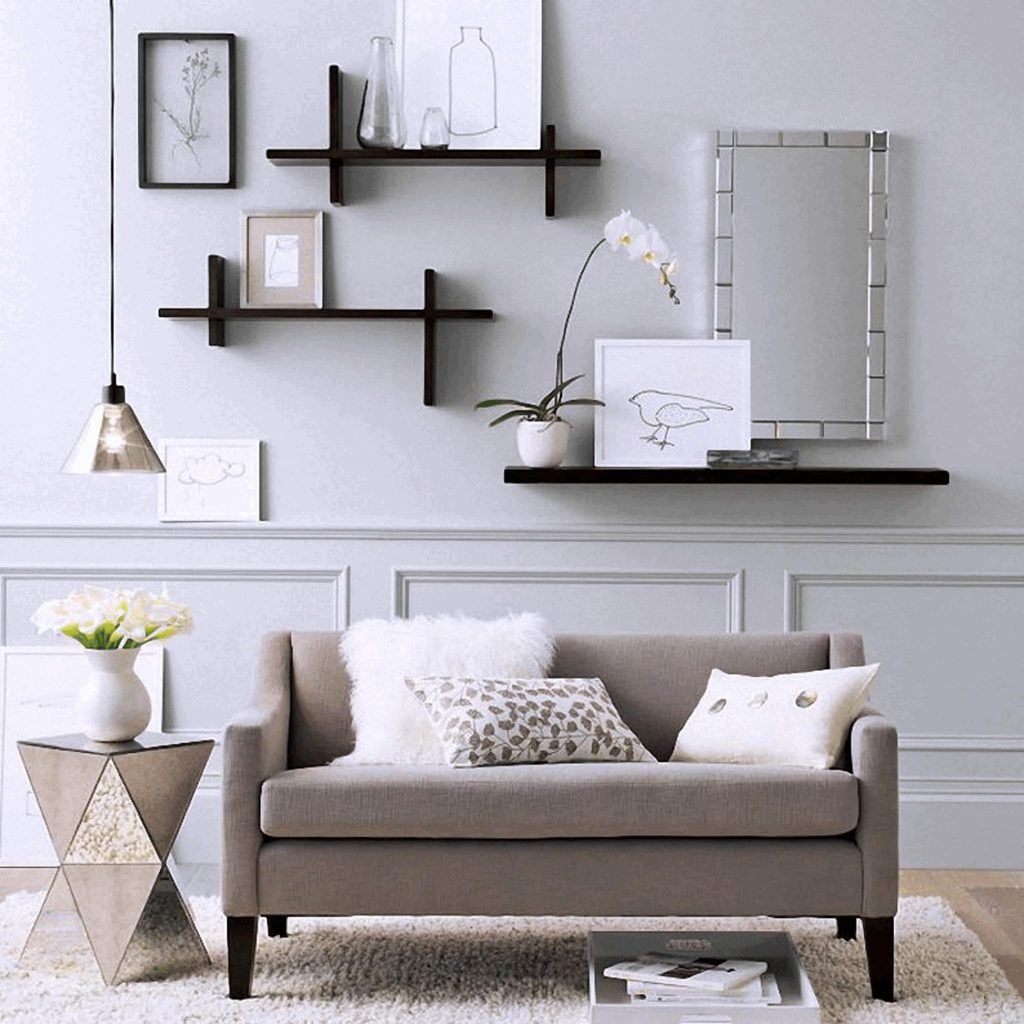 Floating wall shelf decorating for living room