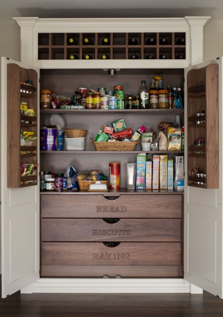 Food pantry cabinet with wooden materials