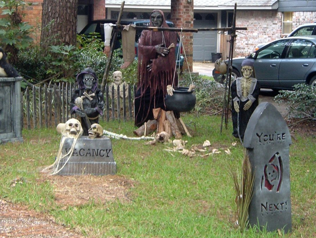 Halloween outdoor decoration with black robed ghost