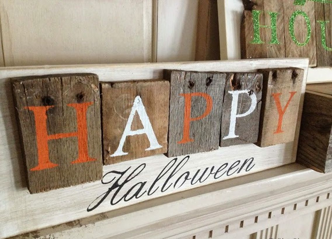 Happy wooden pallet board sentences side top view